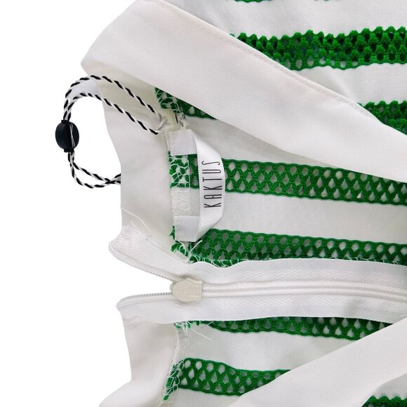 Kaktus Womens Green & White Striped Mesh Top With Flutter Sleeves Size XL - Picture 2 of 7